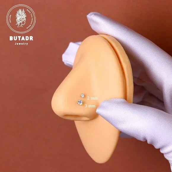 14K Gold Nose Studs with CZ, Hypoallergenic, 1.5-3MM, Unisex Jewelry - Picture 3 of 7